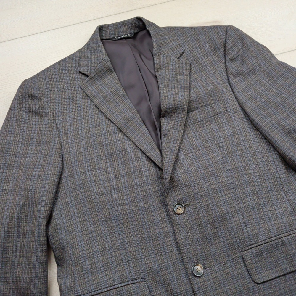 Jos. A. Bank Traveler's Blazer Sport Coat Mens 38S Wool Plaid Brown Tailored Fit